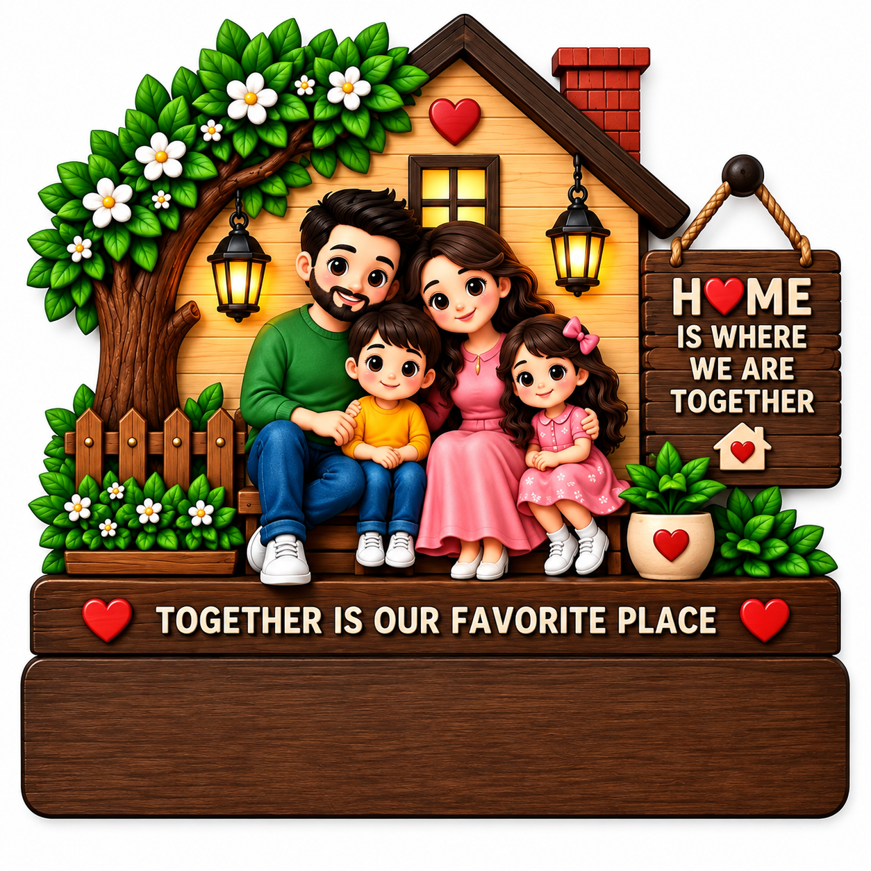 Sweet Family Wooden Key Holder for Wall with 5 Hooks