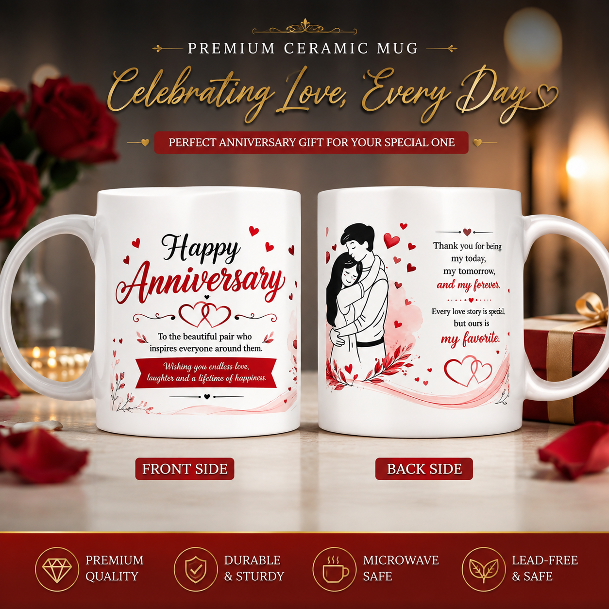 Golden 50th Milestone Anniversary Elegant Ceramic Mug Set