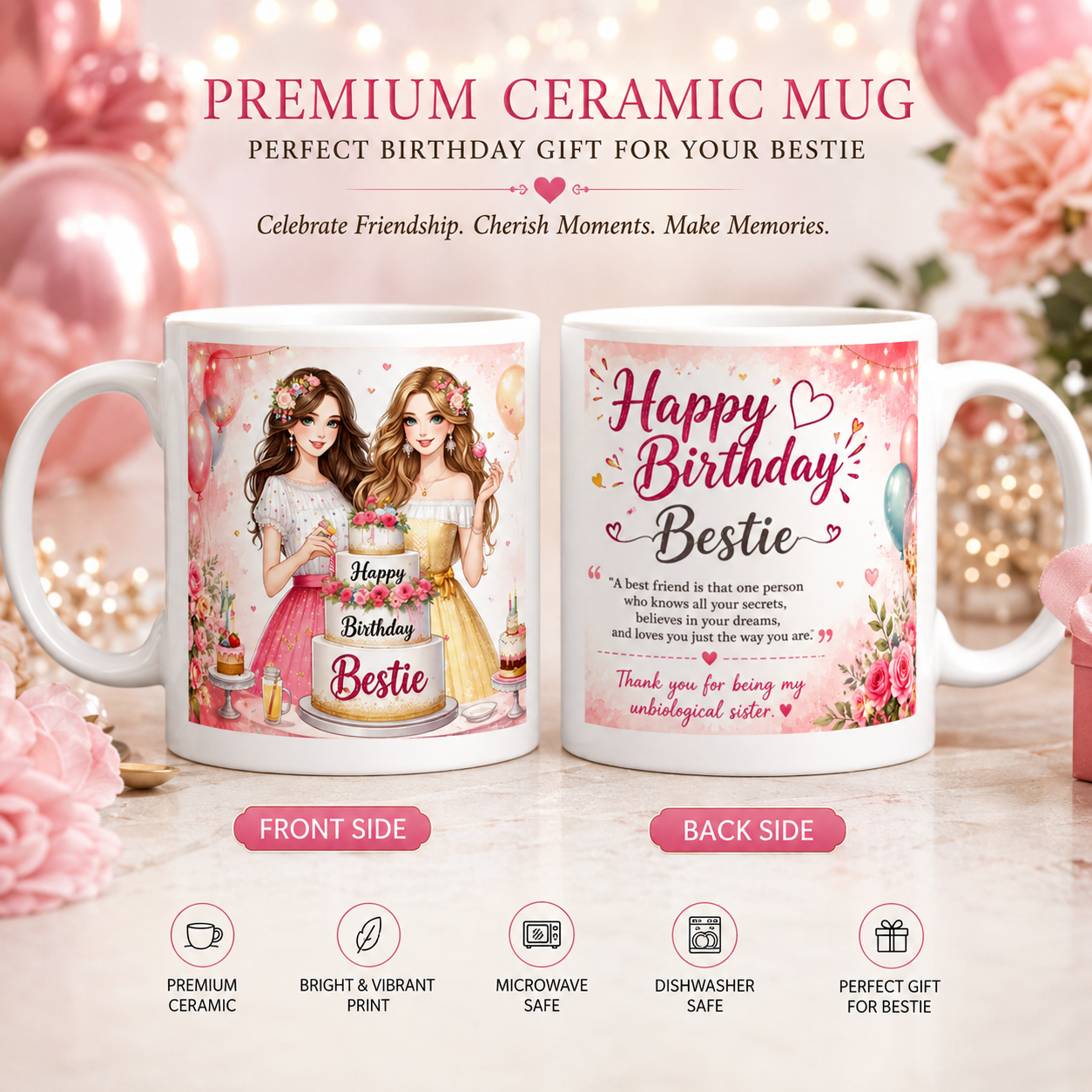 Birthday Photo Print Cup With Metal Keepsake Keychain