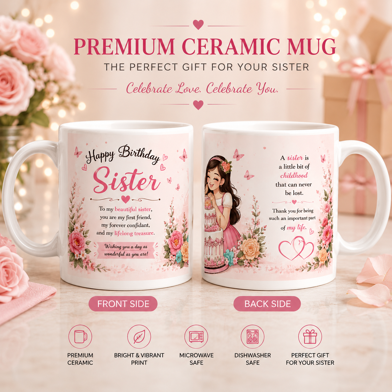 Floral Elegance Birthday Special Custom Ceramic Mug