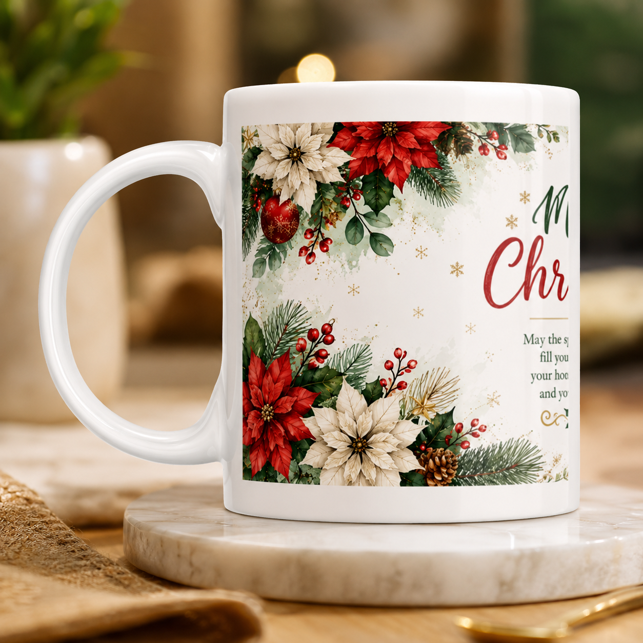 Merry Christmas Santa & Reindeer Festive Ceramic Mug