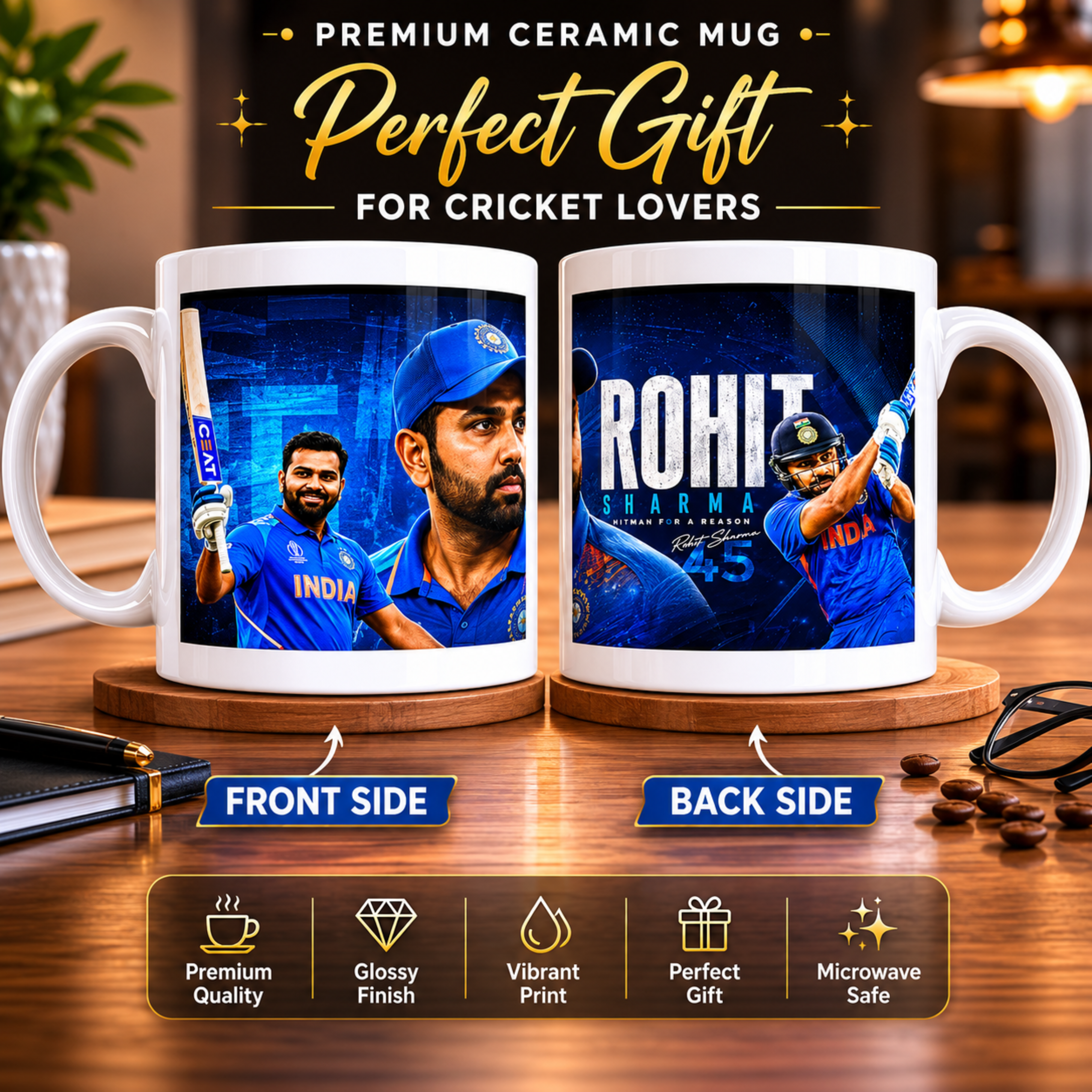 Hitman Rohit Sharma 45 Pull Shot Special Edition Ceramic Mug
