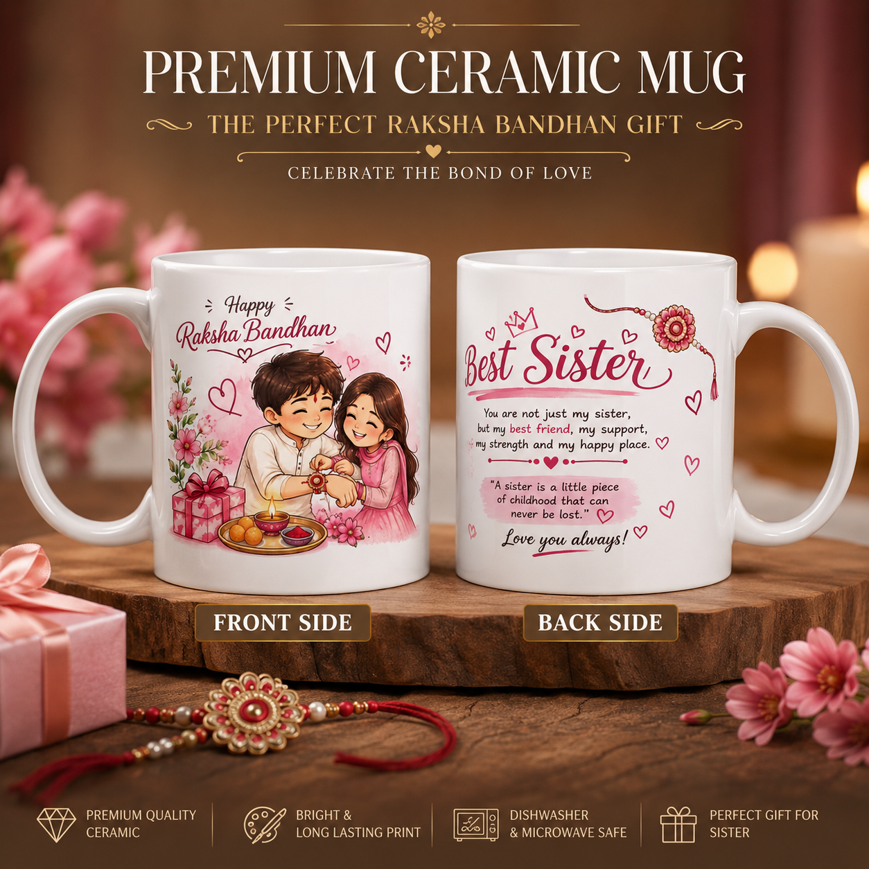 World's Best Sister Custom Photo Print Ceramic Rakhi Mug